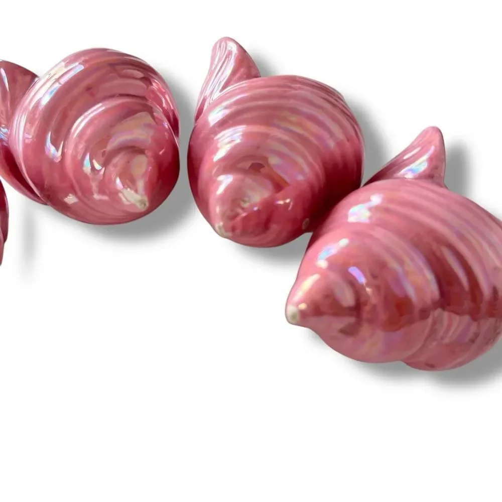 Set of Four Pink Ceramic Seashell Napkin Holders